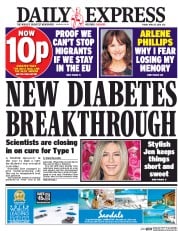 Daily Express (UK) Newspaper Front Page for 15 April 2016
