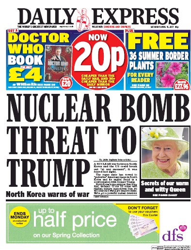 Daily Express Newspaper Front Page (UK) for 15 April 2017