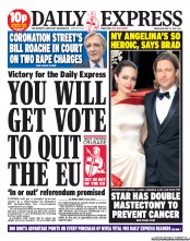 Daily Express (UK) Newspaper Front Page for 15 May 2013