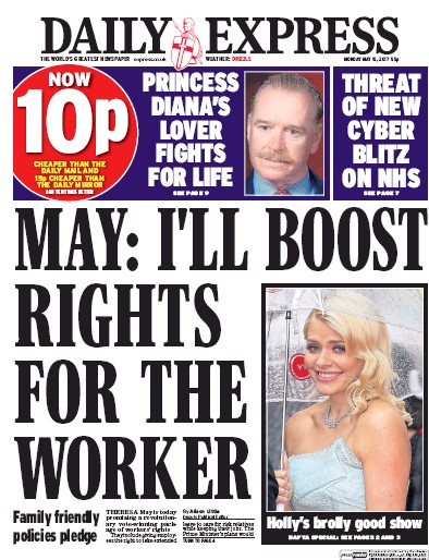 Daily Express Newspaper Front Page (UK) for 15 May 2017