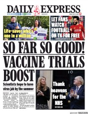 Daily Express (UK) Newspaper Front Page for 15 May 2020