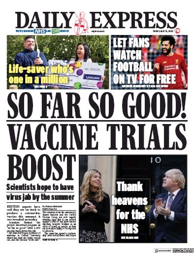 Daily Express Newspaper Front Page (UK) for 15 May 2020