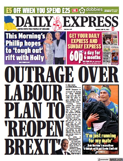 Daily Express Newspaper Front Page (UK) for 15 May 2023