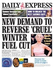 Daily Express front page for 15 May 2025