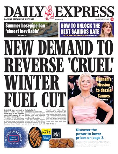 Daily Express Newspaper Front Page (UK) for 15 May 2025