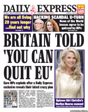 Daily Express (UK) Newspaper Front Page for 15 July 2011