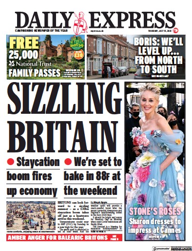 Daily Express Newspaper Front Page (UK) for 15 July 2021