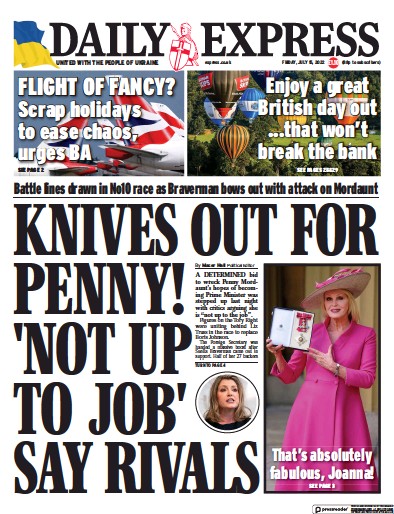 Daily Express Newspaper Front Page (UK) for 15 July 2022
