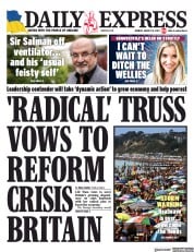Daily Express (UK) Newspaper Front Page for 15 August 2022