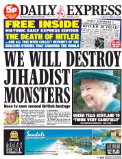 Daily Express (UK) Newspaper Front Page for 15 September 2014