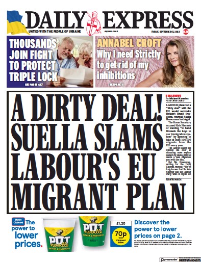 Daily Express Newspaper Front Page (UK) for 15 September 2023