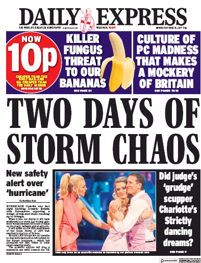 Daily Express Newspaper Front Page (UK) for 16 October 2017