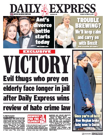 Daily Express Newspaper Front Page (UK) for 16 October 2018