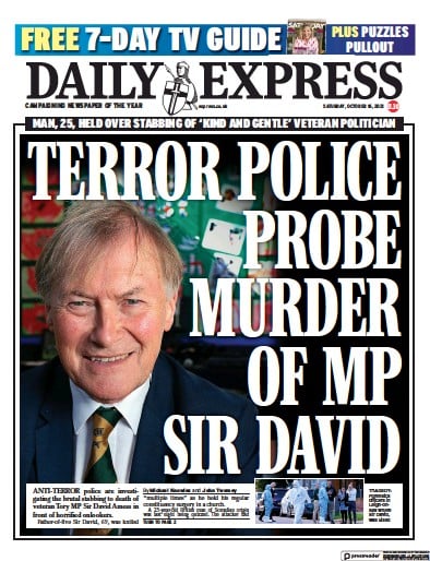 Daily Express Newspaper Front Page (UK) for 16 October 2021