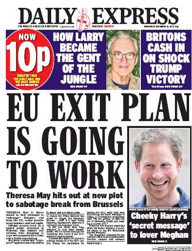 Daily Express Newspaper Front Page (UK) for 16 November 2016