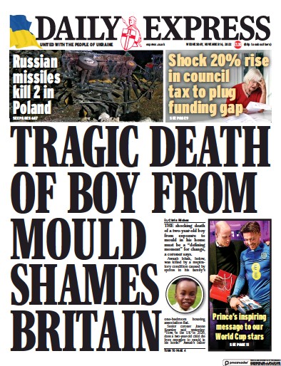 Daily Express Newspaper Front Page (UK) for 16 November 2022
