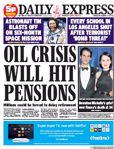 Daily Express Newspaper Front Page (UK) for 16 December 2015