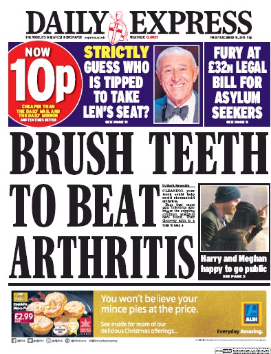 Daily Express Newspaper Front Page (UK) for 16 December 2016