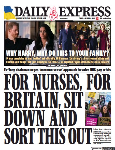Daily Express Newspaper Front Page (UK) for 16 December 2022