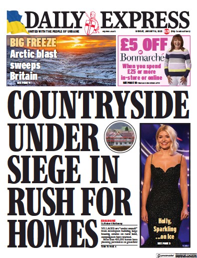 Daily Express Newspaper Front Page (UK) for 16 January 2023