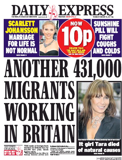 Daily Express Newspaper Front Page (UK) for 16 February 2017