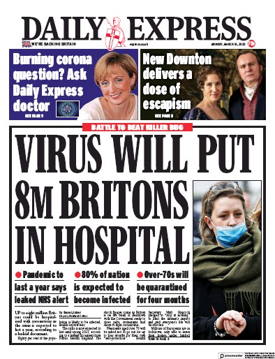 Daily Express Newspaper Front Page (UK) for 16 March 2020