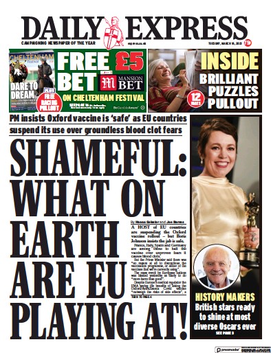 Daily Express Newspaper Front Page (UK) for 16 March 2021