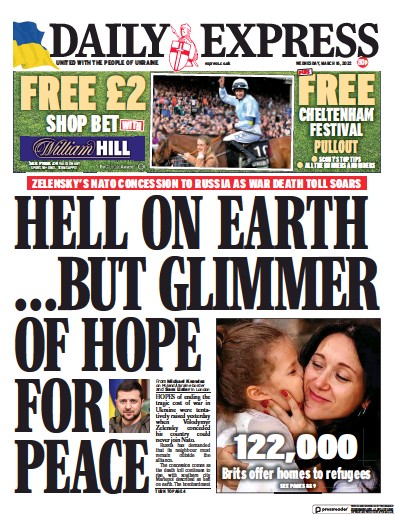 Daily Express Newspaper Front Page (UK) for 16 March 2022