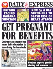 Daily Express (UK) Newspaper Front Page for 16 April 2014