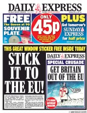 Daily Express (UK) Newspaper Front Page for 16 April 2016