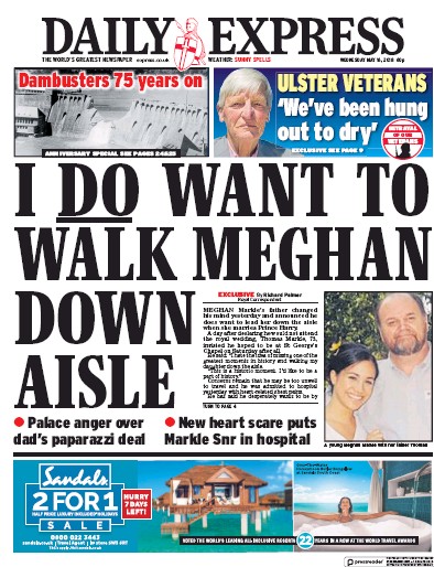 Daily Express Newspaper Front Page (UK) for 16 May 2018