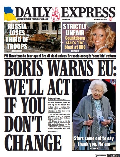 Daily Express Newspaper Front Page (UK) for 16 May 2022