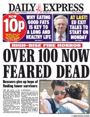 Daily Express (UK) Newspaper Front Page for 16 June 2017