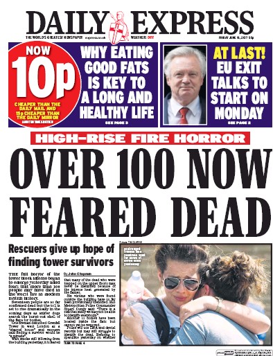 Daily Express Newspaper Front Page (UK) for 16 June 2017
