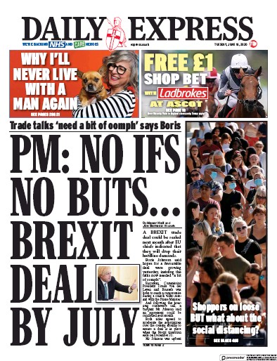 Daily Express Newspaper Front Page (UK) for 16 June 2020