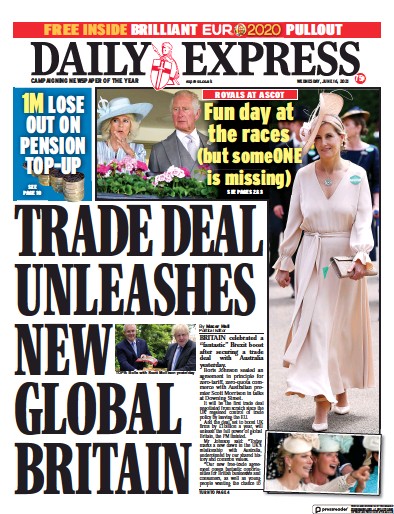 Daily Express Newspaper Front Page (UK) for 16 June 2021