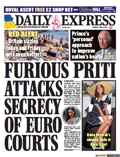 Daily Express Newspaper Front Page (UK) for 16 June 2022