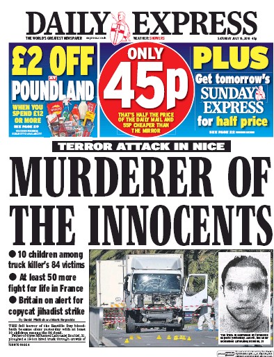 Daily Express Newspaper Front Page (UK) for 16 July 2016