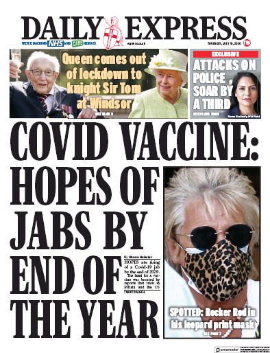 Daily Express Newspaper Front Page (UK) for 16 July 2020