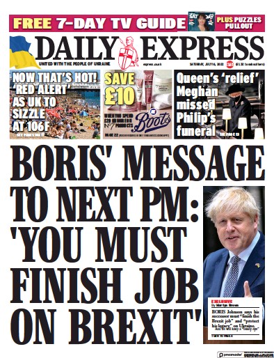 Daily Express Newspaper Front Page (UK) for 16 July 2022