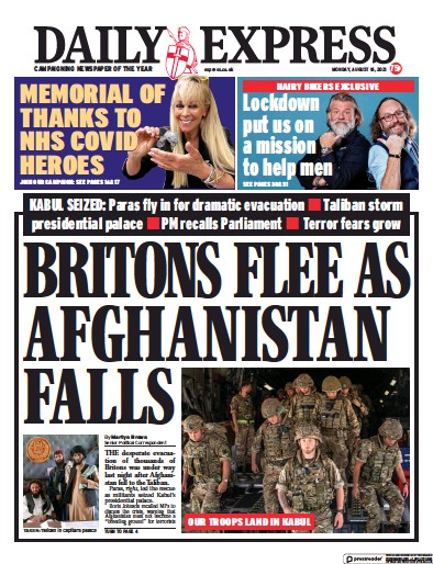Daily Express Newspaper Front Page (UK) for 16 August 2021