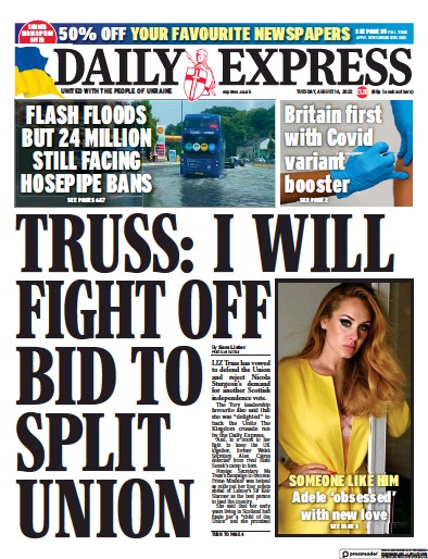 Daily Express Newspaper Front Page (UK) for 16 August 2022