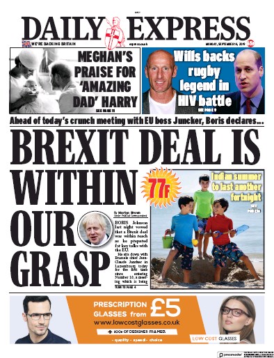 Daily Express Newspaper Front Page (UK) for 16 September 2019