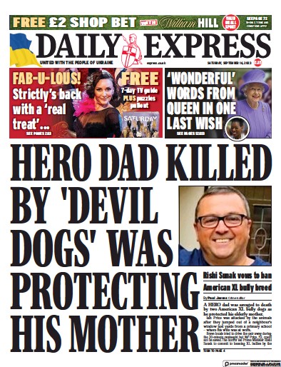 Daily Express Newspaper Front Page (UK) for 16 September 2023
