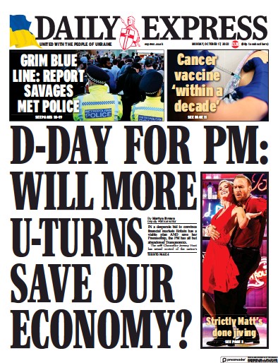 Daily Express Newspaper Front Page (UK) for 17 October 2022