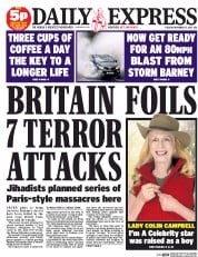 Daily Express (UK) Newspaper Front Page for 17 November 2015