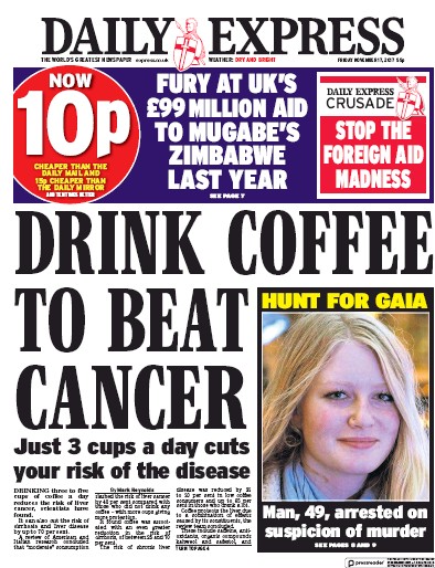 Daily Express Newspaper Front Page (UK) for 17 November 2017