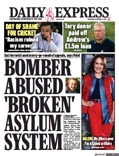 Daily Express Newspaper Front Page (UK) for 17 November 2021