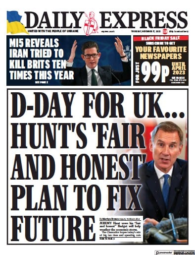 Daily Express Newspaper Front Page (UK) for 17 November 2022