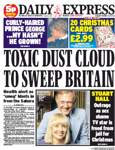 Daily Express Newspaper Front Page (UK) for 17 December 2015